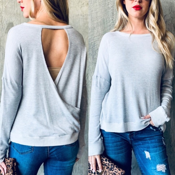 Bellanblue Tops - CECILLE Open Back H. grey Long Sleeve Top